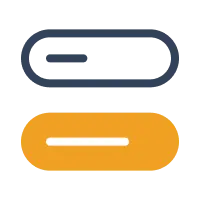 Two pill-shaped toggle buttons: the top one outlined in dark blue with a short dark line inside, and the bottom one filled with mustard yellow with a white line inside.