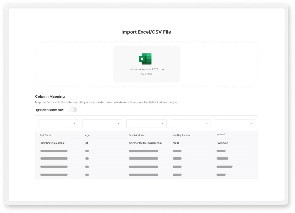 Tabung Haji Travel & Services Sdn Bhd uploading lead history spreadsheet to store in Leaf database for remarketing purpose.