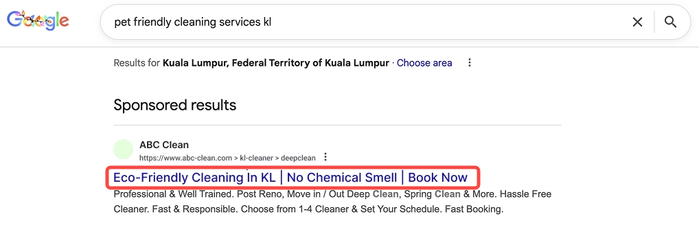 A business value-driven Google Ad copy under the sponsored result page in Google search engine.