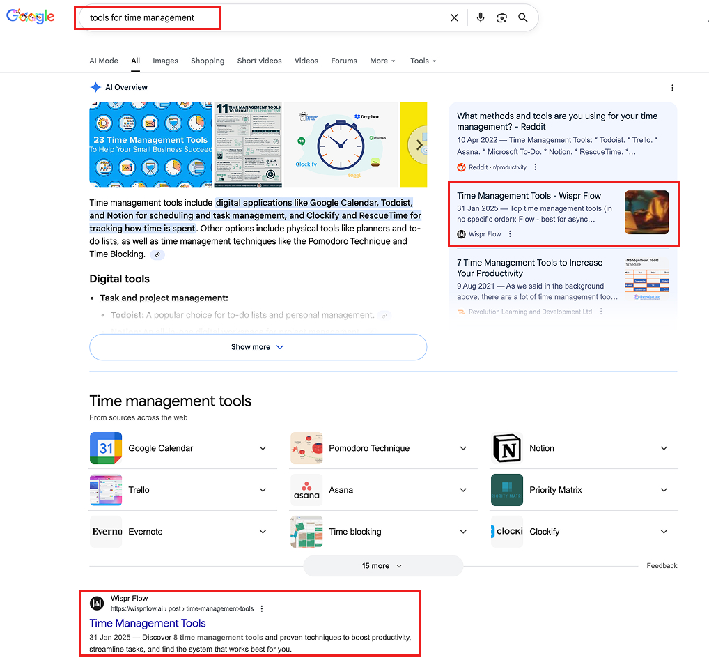 Search engine results for the query "time management tools".