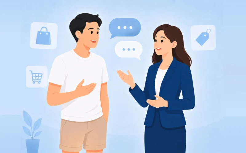 An illustration of salesperson building a good relationship with their customer and client to win a long-term sale.