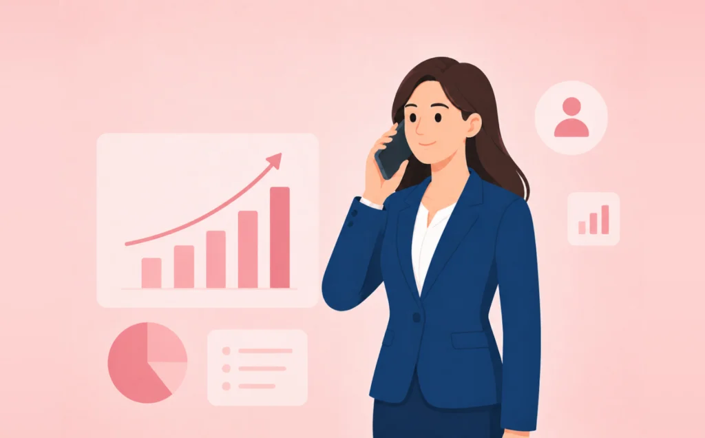 a salesperson who understands the importance of sales follow up making a phone call to secure a deal in order to achieve a high target sales goal.
