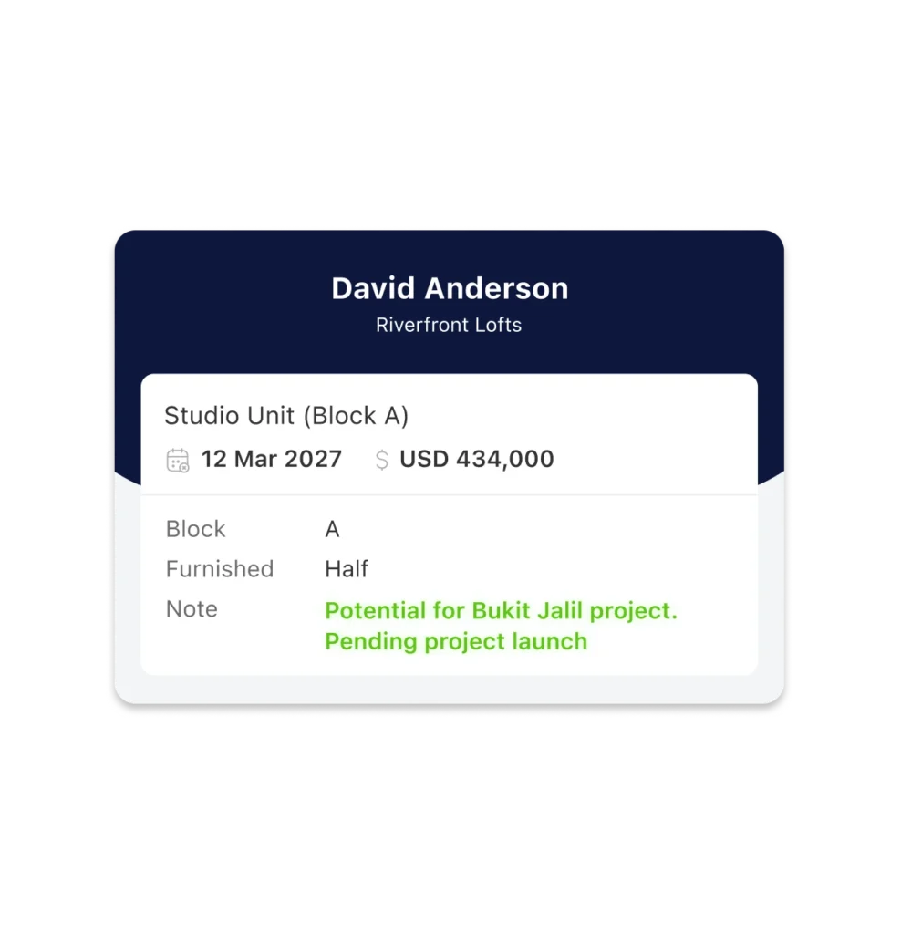 An image showing the master data of a lead with all the prospect's information.