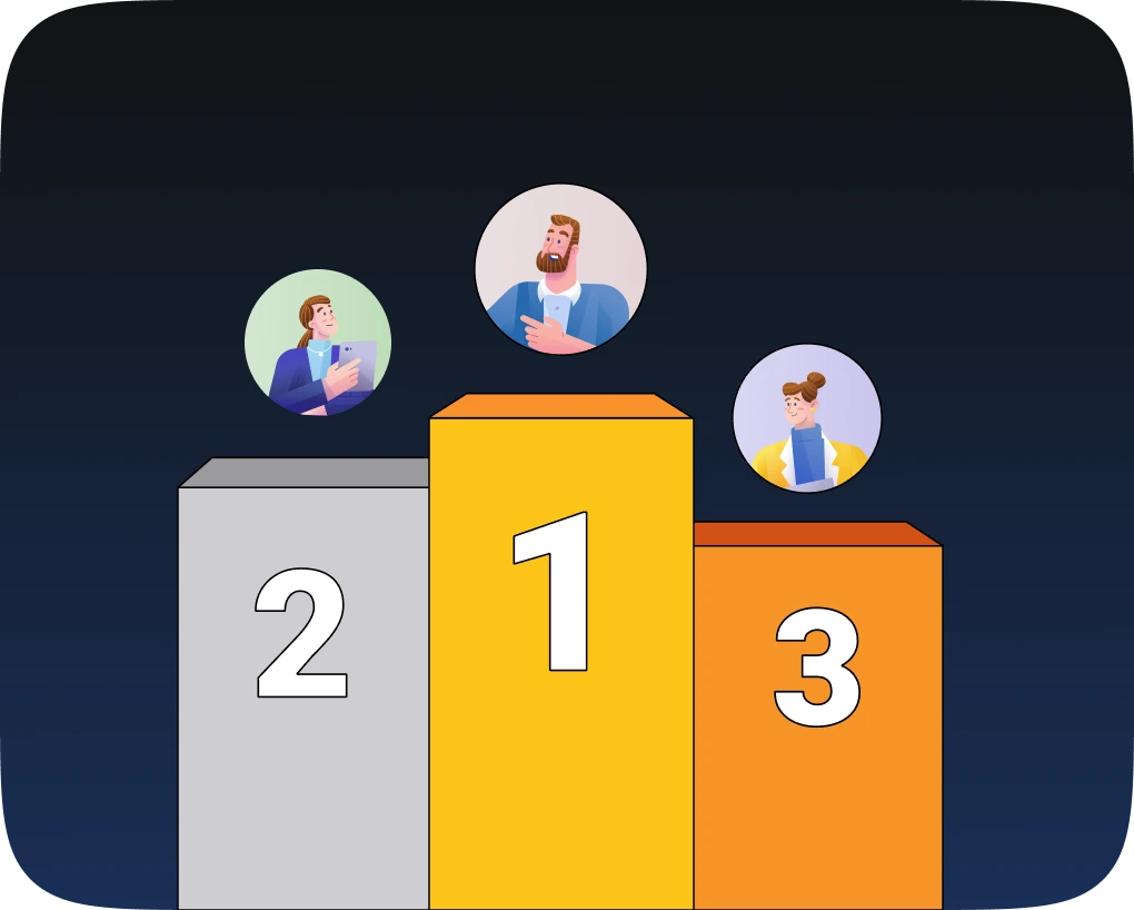 An illustration of bar chart representing a salesperson podium based on the sales performance.