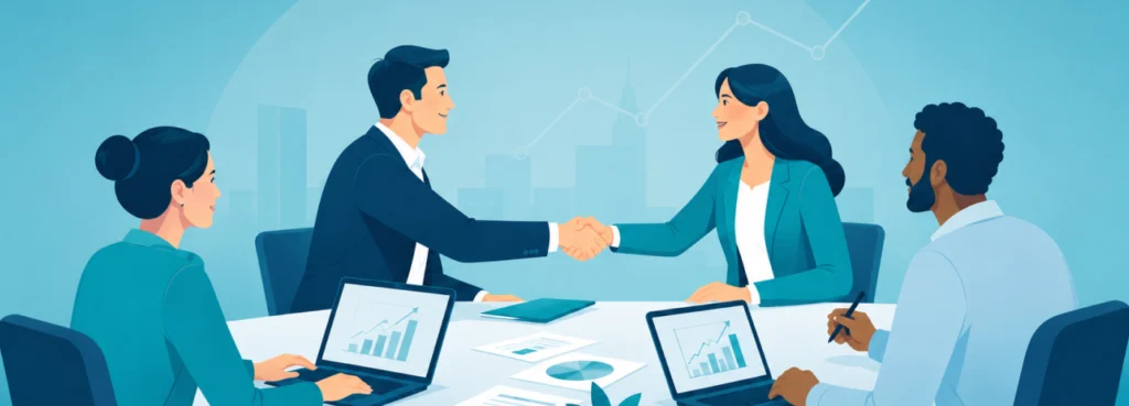 A team collaborating to show the importance of adopting CRM tools for a business.