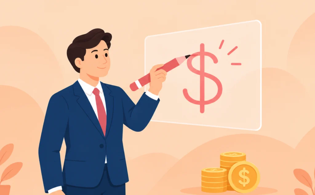 A man looking at a dollar sign, thinking how much does the right CRM software cost for his business.