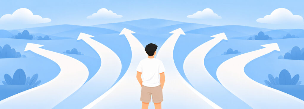 A man looking at the six lead routing ways, which are the round-robin, territory-based, skill-based, weighted round-robin, availability-based, and account-based.